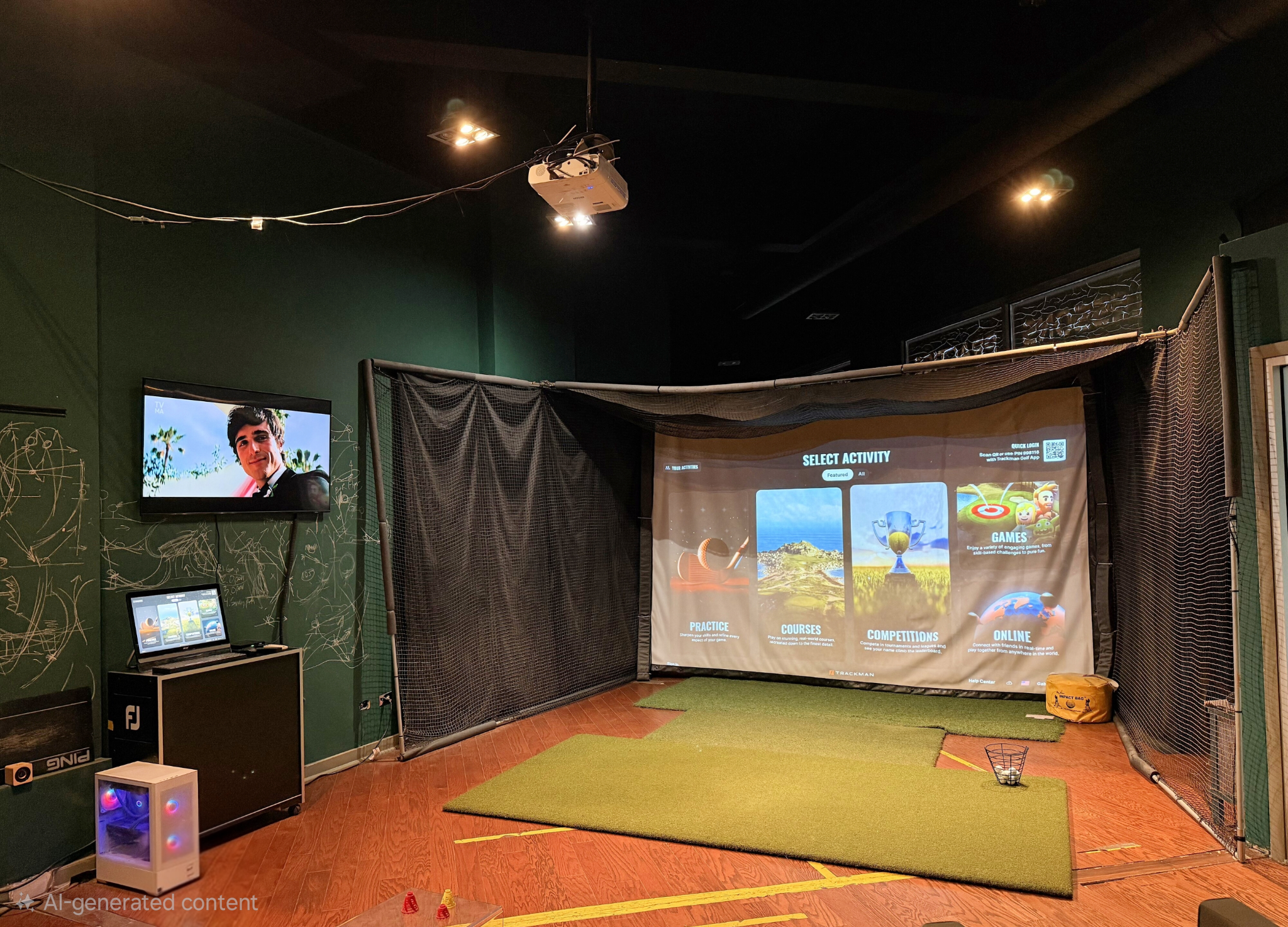 Bay 1 - Entry Room with Trackman simulator and projection screen